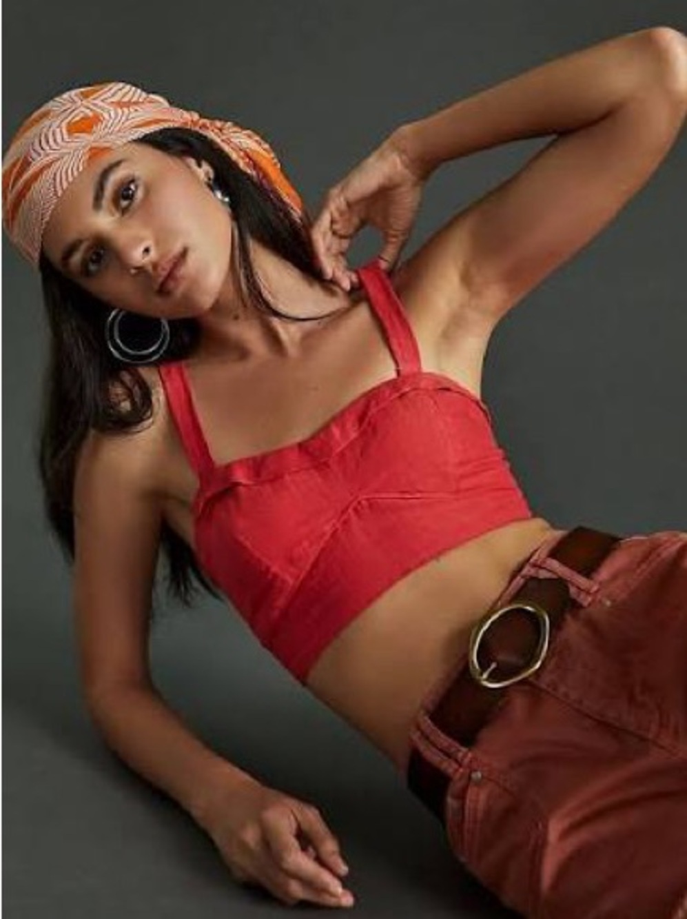 NWT Maeve by Anthropologie Red Linen Blend Bustier Crop Top – Size L